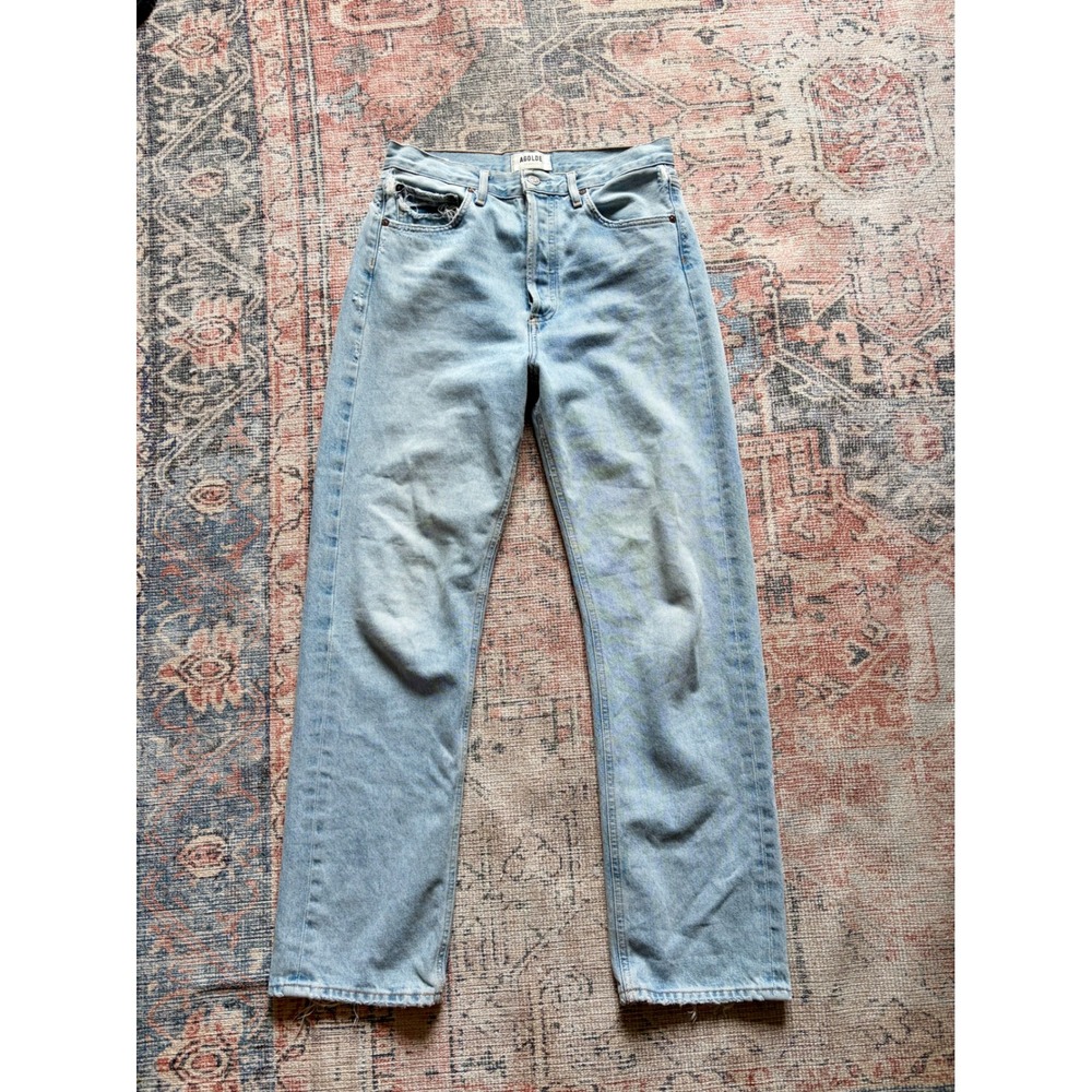 AGOLDE Women 25 Light Wash Wide Leg High Waisted Distressed Organic Cotton Jeans